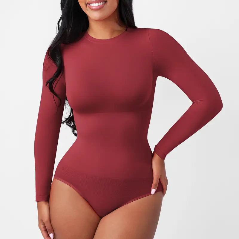 Seamless Round Neck Long Sleeve Compression Shapewear Bodysuit