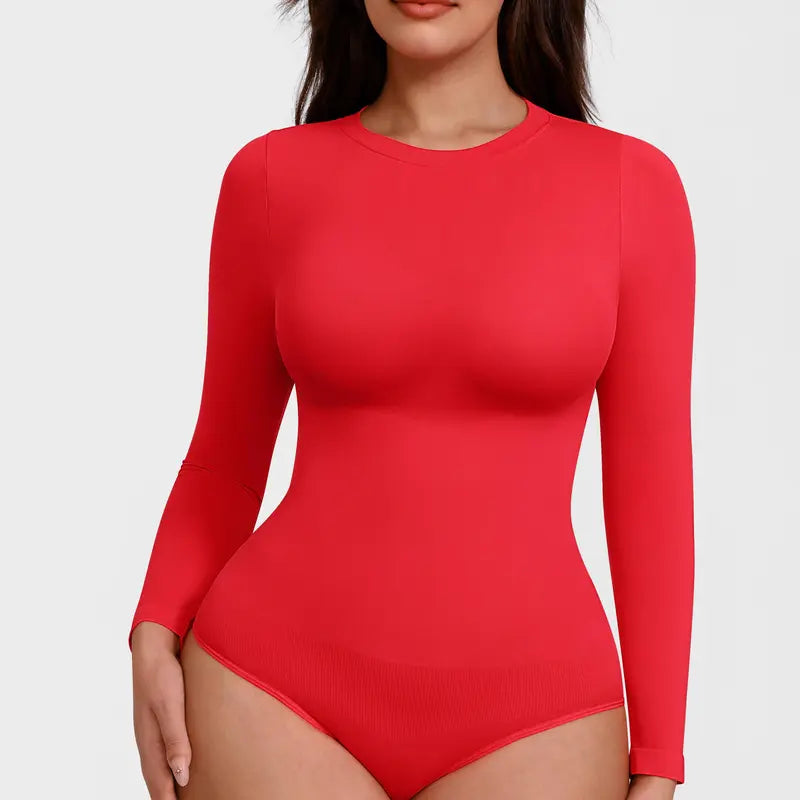 Seamless Round Neck Long Sleeve Compression Shapewear Bodysuit