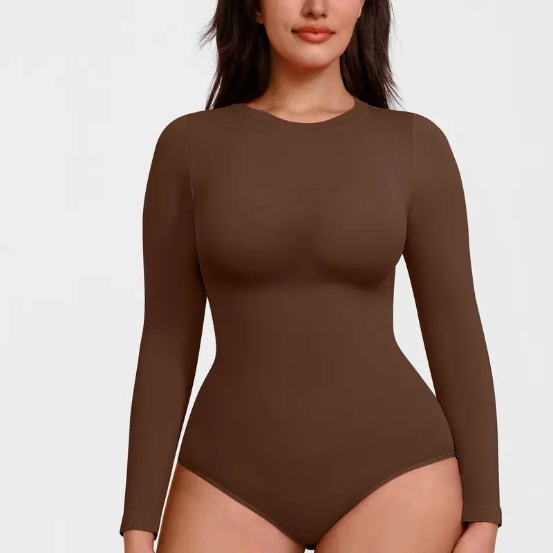 Seamless Round Neck Long Sleeve Compression Shapewear Bodysuit